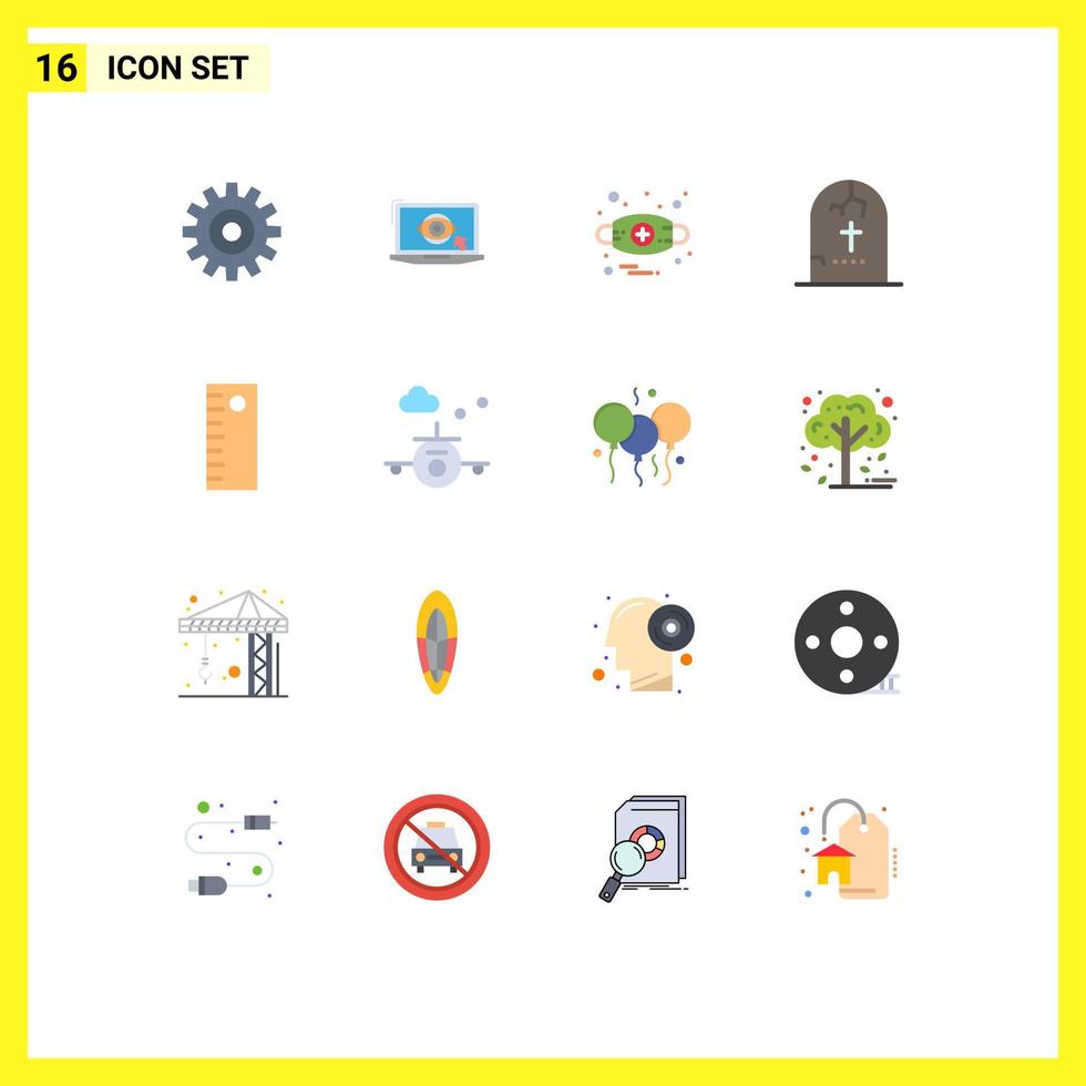 Flat Color Pack of 16 Universal Symbols of ruler horror allergies halloween death Editable Pack of Creative Vector Design Elements