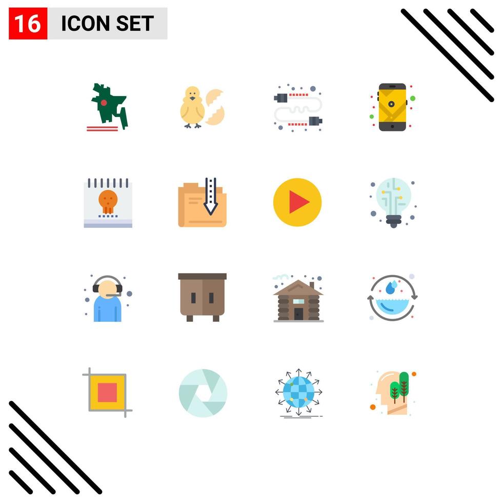 Group of 16 Flat Colors Signs and Symbols for calendar navigation buzz mobile marketing Editable Pack of Creative Vector Design Elements