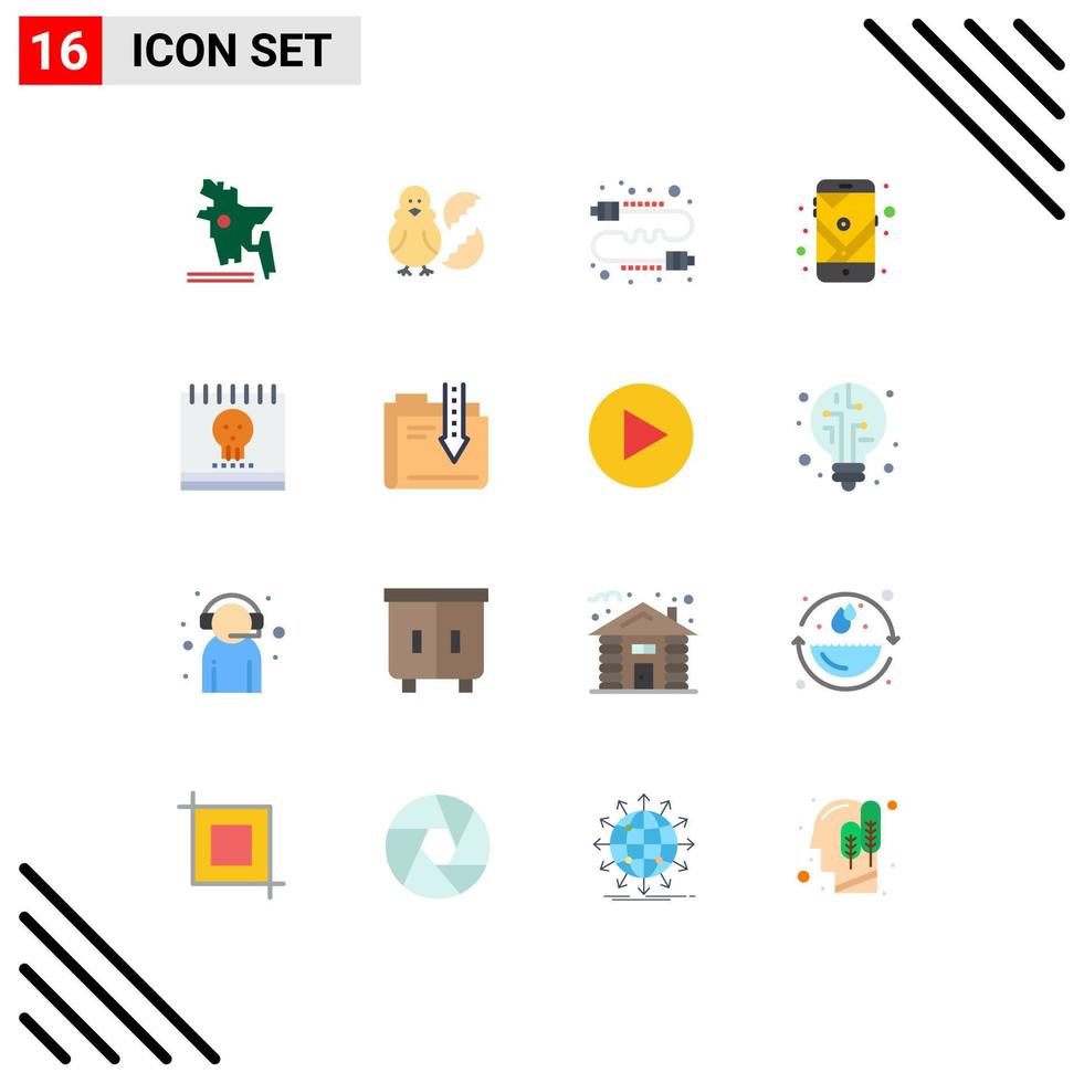 Group of 16 Flat Colors Signs and Symbols for calendar navigation buzz mobile marketing Editable Pack of Creative Vector Design Elements