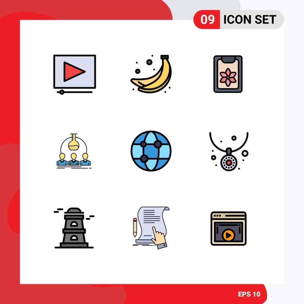 9 User Interface Filledline Flat Color Pack of modern Signs and Symbols of network business spring scientist man Editable Vector Design Elements