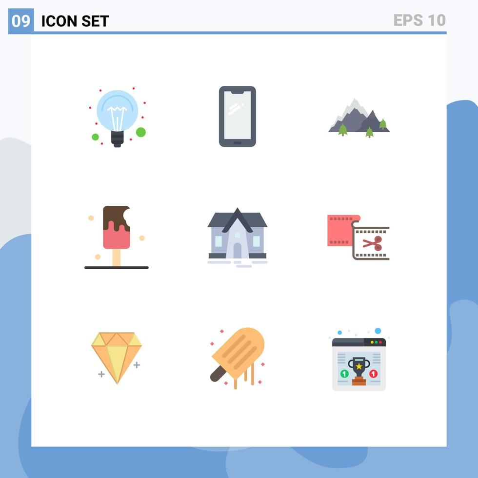 Mobile Interface Flat Color Set of 9 Pictograms of ice cream desert android tree hill Editable Vector Design Elements