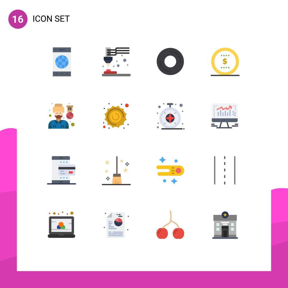 Editable Vector Line Pack of 16 Simple Flat Colors of driver dollar computers coin hardware Editable Pack of Creative Vector Design Elements