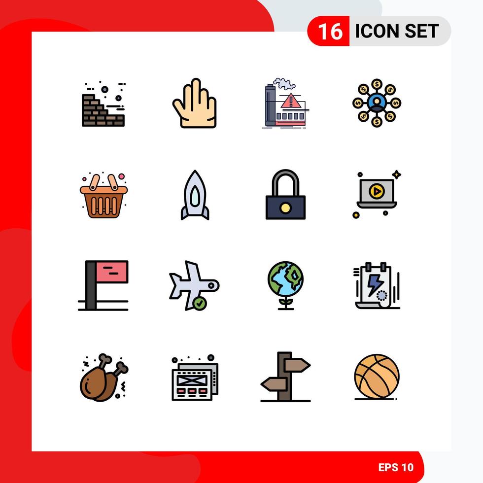 Mobile Interface Flat Color Filled Line Set of 16 Pictograms of shopping basket air chain money Editable Creative Vector Design Elements