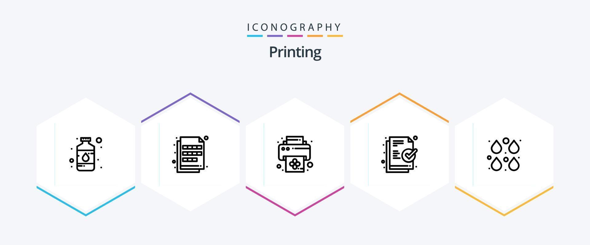 Printing 25 Line icon pack including drop. ready. imaging. file. printer vector