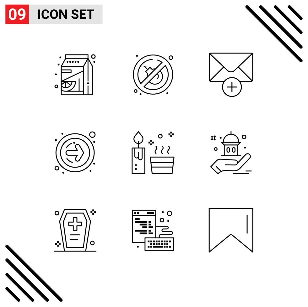 Universal Icon Symbols Group of 9 Modern Outlines of mosque spa message natural next button Editable Vector Design Elements
