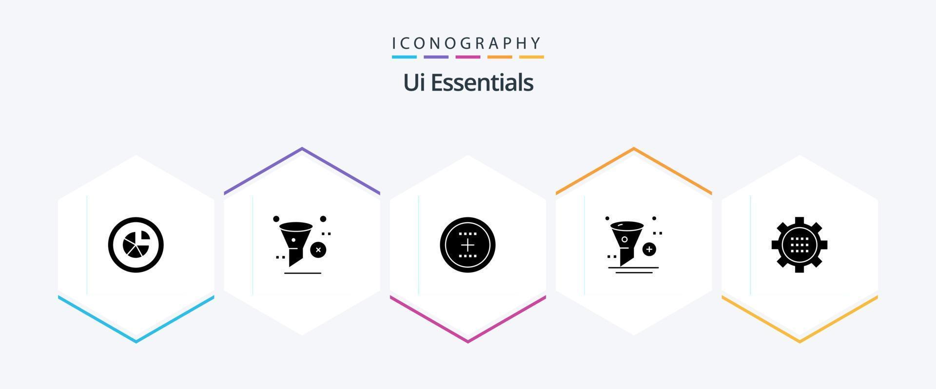 Ui Essentials 25 Glyph icon pack including application. add. remove. round. interface vector