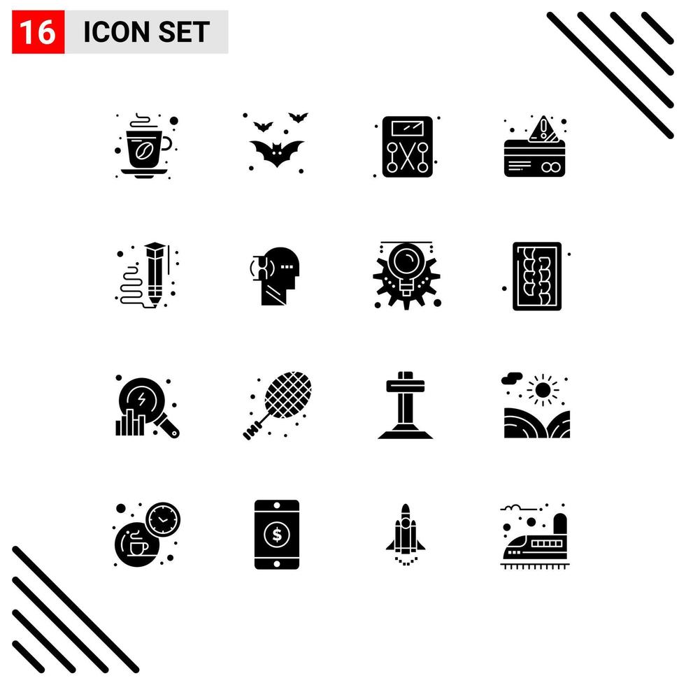 Pack of 16 creative Solid Glyphs of draw payment night credit alert Editable Vector Design Elements
