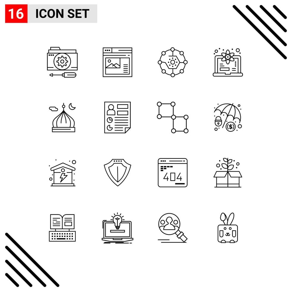 Set of 16 Modern UI Icons Symbols Signs for learn computer website share connectivity Editable Vector Design Elements