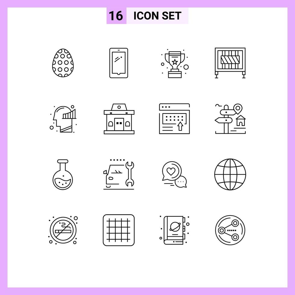 Set of 16 Vector Outlines on Grid for chart gate iphone crossing reward Editable Vector Design Elements