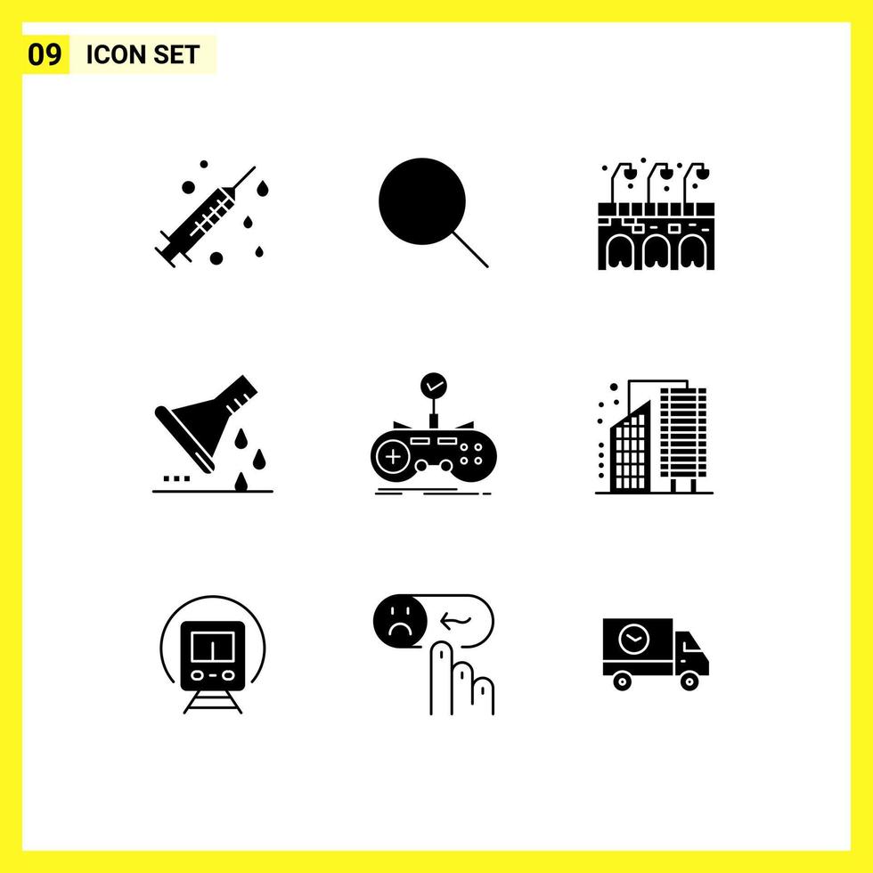 Set of 9 Modern UI Icons Symbols Signs for gamepad controller pub check sample flask Editable Vector Design Elements