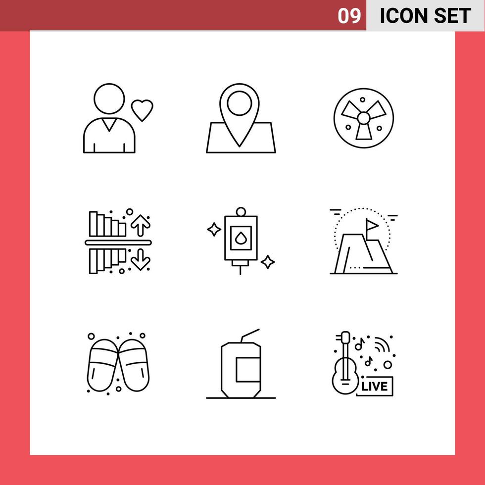 9 User Interface Outline Pack of modern Signs and Symbols of perfusion bag warining profit income Editable Vector Design Elements