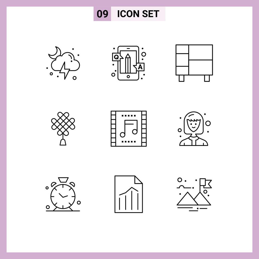 9 User Interface Outline Pack of modern Signs and Symbols of decoration china questions chineseknot house Editable Vector Design Elements