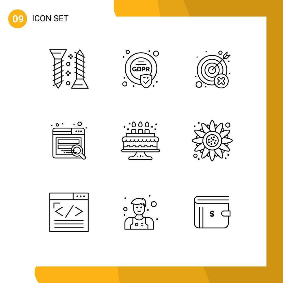 9 iconos creativos signos y símbolos modernos del sitio web de la torta fallan seo elementos de diseño vectorial editables incorrectos vector