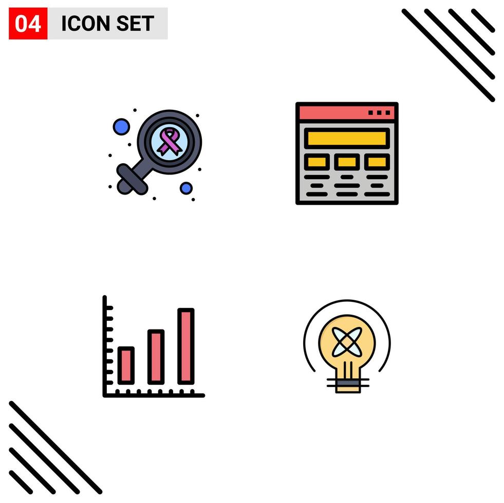 Universal Icon Symbols Group of 4 Modern Filledline Flat Colors of female marketing cancer day graphic design stats Editable Vector Design Elements