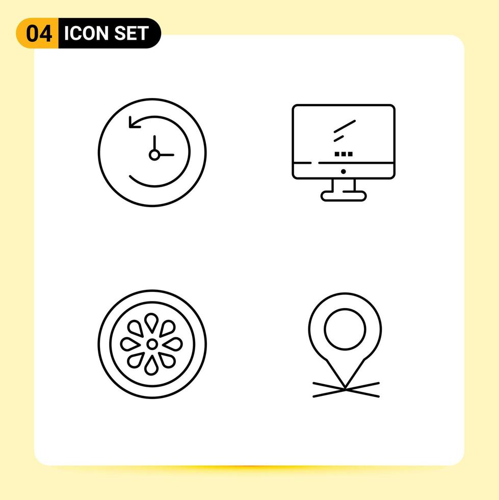 Pack of 4 Modern Filledline Flat Colors Signs and Symbols for Web Print Media such as backup eat computer imac lemon Editable Vector Design Elements