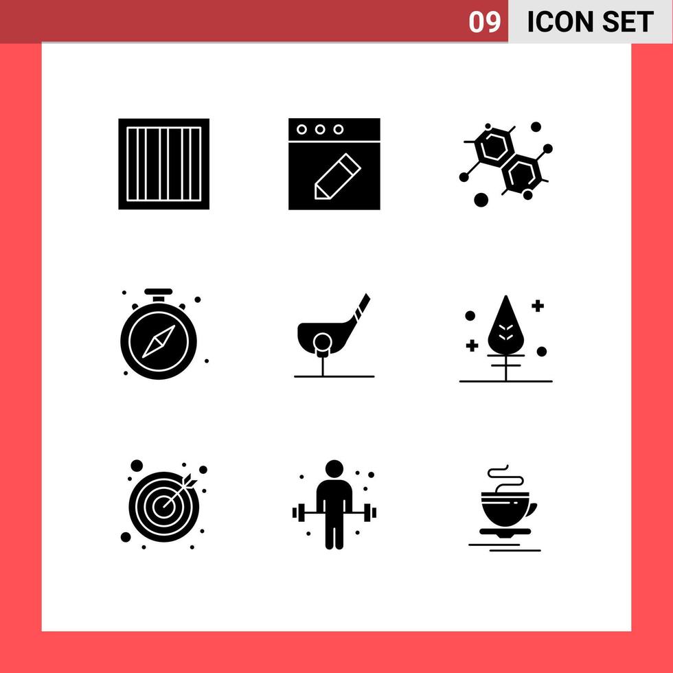 Set of 9 Vector Solid Glyphs on Grid for shot club science ball time Editable Vector Design Elements