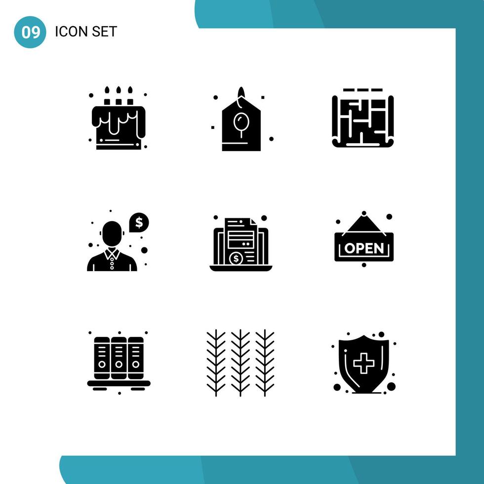 9 Thematic Vector Solid Glyphs and Editable Symbols of economy support architecture question help Editable Vector Design Elements