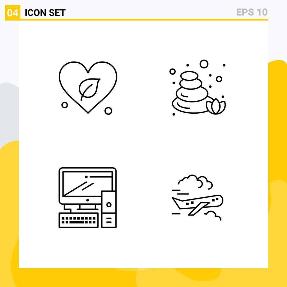 4 Thematic Vector Filledline Flat Colors and Editable Symbols of heart office save nature air Editable Vector Design Elements