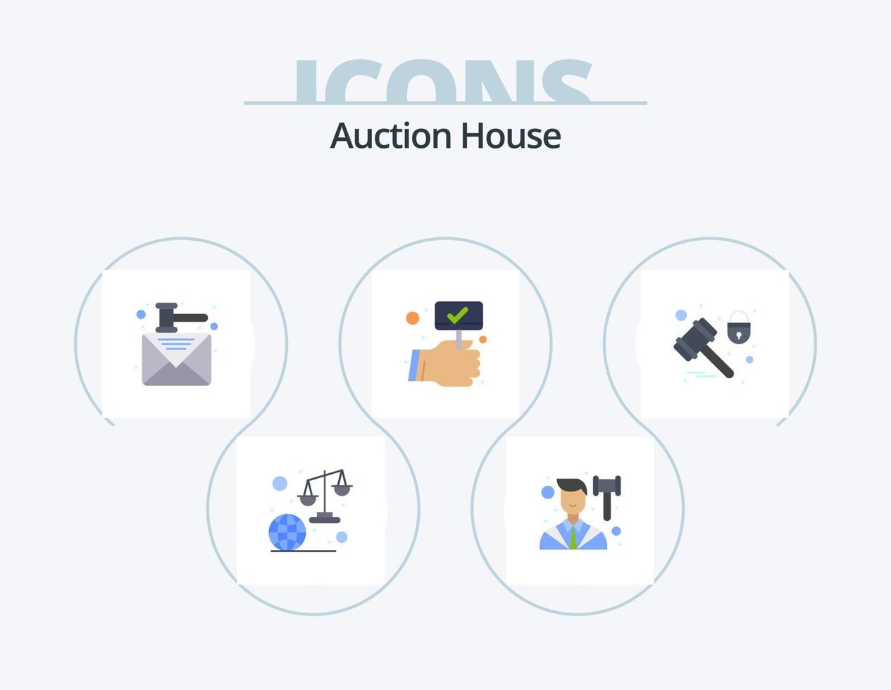 Auction Flat Icon Pack 5 Icon Design. label. bid. law. checked. gavel vector