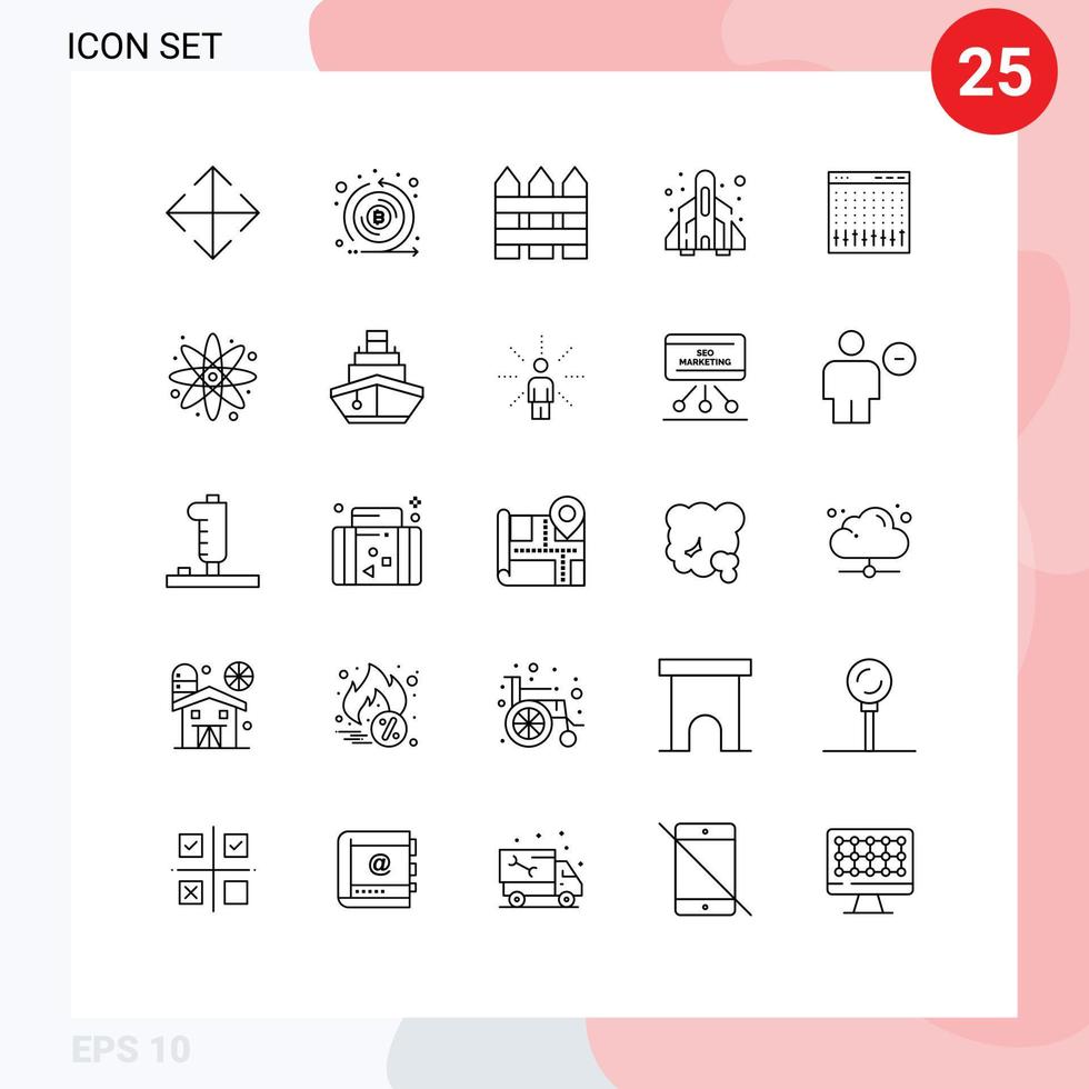 Pack of 25 Modern Lines Signs and Symbols for Web Print Media such as console game barricade fun protection Editable Vector Design Elements