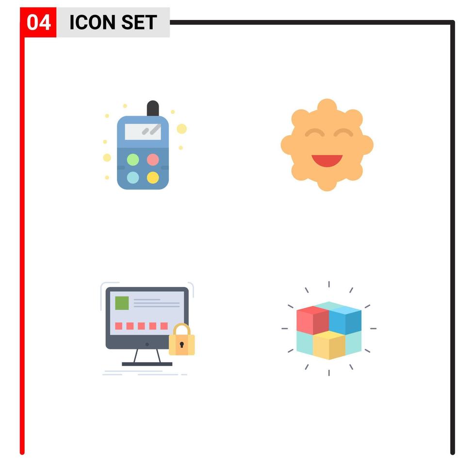 conjunto moderno de 4 iconos planos pictograma de caja de protección de cookies de seguridad para bebés elementos de diseño vectorial editables vector