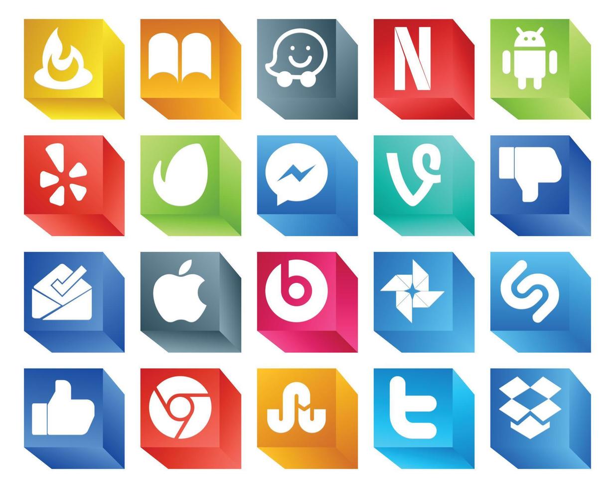 Paquete de 20 íconos de redes sociales que incluye stumbleupon como vine shazam beats pill vector