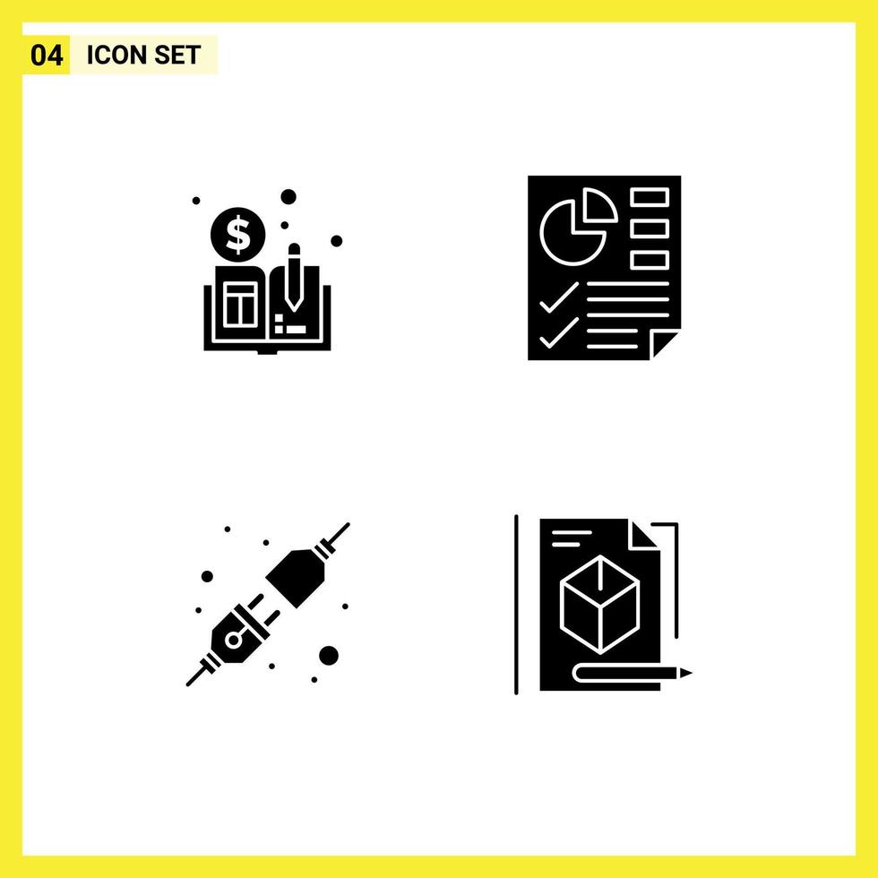 User Interface Pack of 4 Basic Solid Glyphs of cryptocurrency socket data report box Editable Vector Design Elements