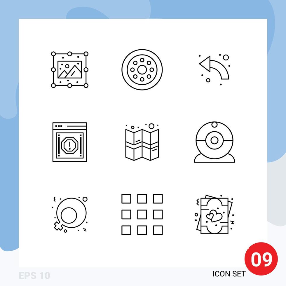 Universal Icon Symbols Group of 9 Modern Outlines of warning message arrow internet up Editable Vector Design Elements