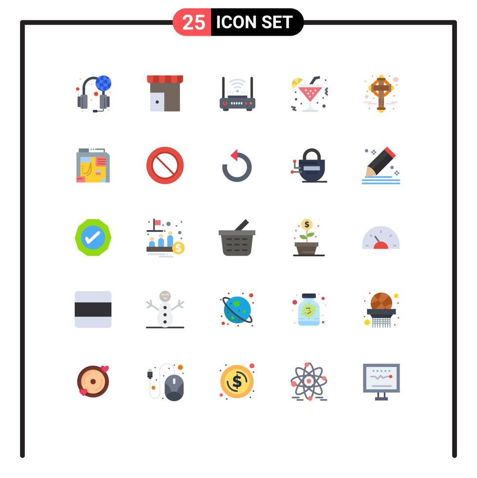 Group of 25 Flat Colors Signs and Symbols for beverage drink store glass internet Editable Vector Design Elements