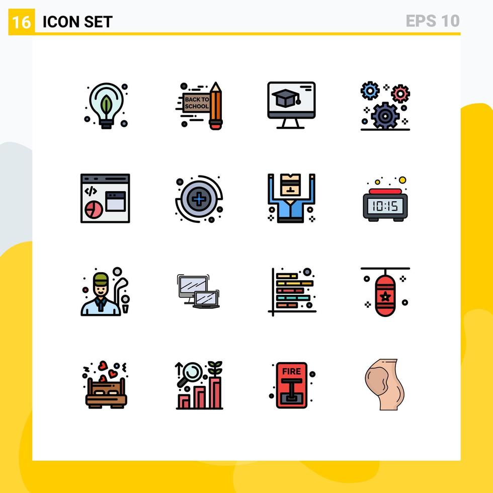 Pictogram Set of 16 Simple Flat Color Filled Lines of development data education coding office Editable Creative Vector Design Elements