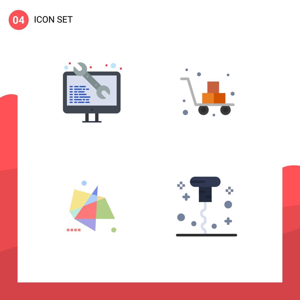 4 concepto de icono plano para sitios web móviles y aplicaciones que codifican elementos de diseño vectorial editables de gráficos de entrega de desarrollo web abstracto vector