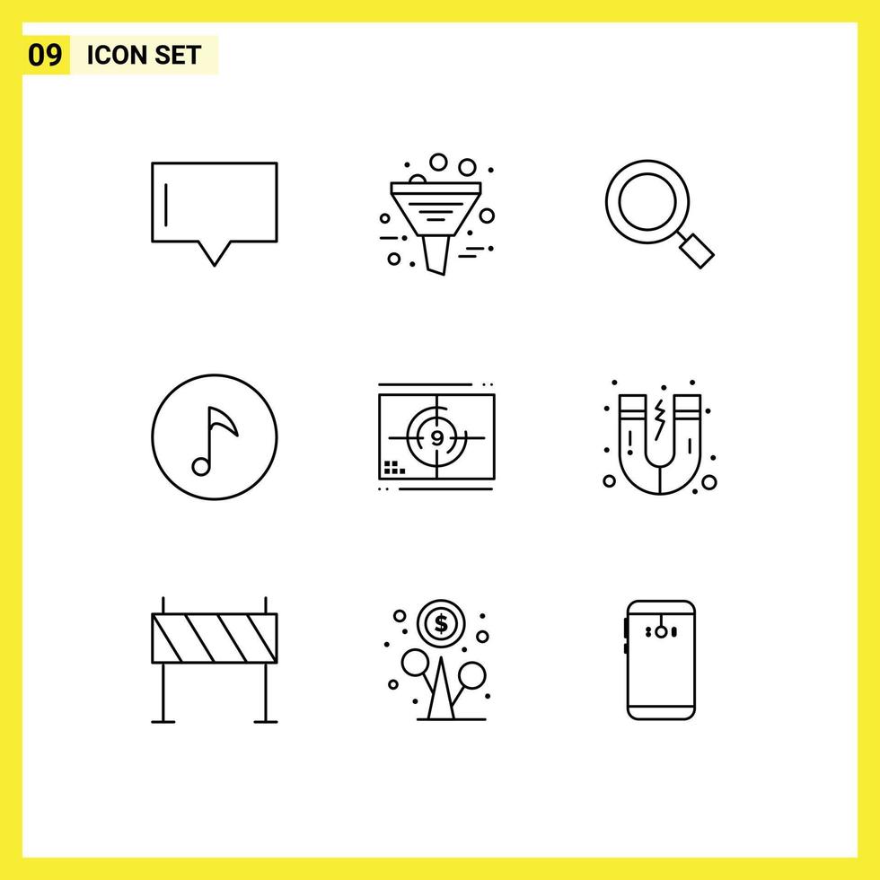 Group of 9 Modern Outlines Set for numbers film general note key Editable Vector Design Elements
