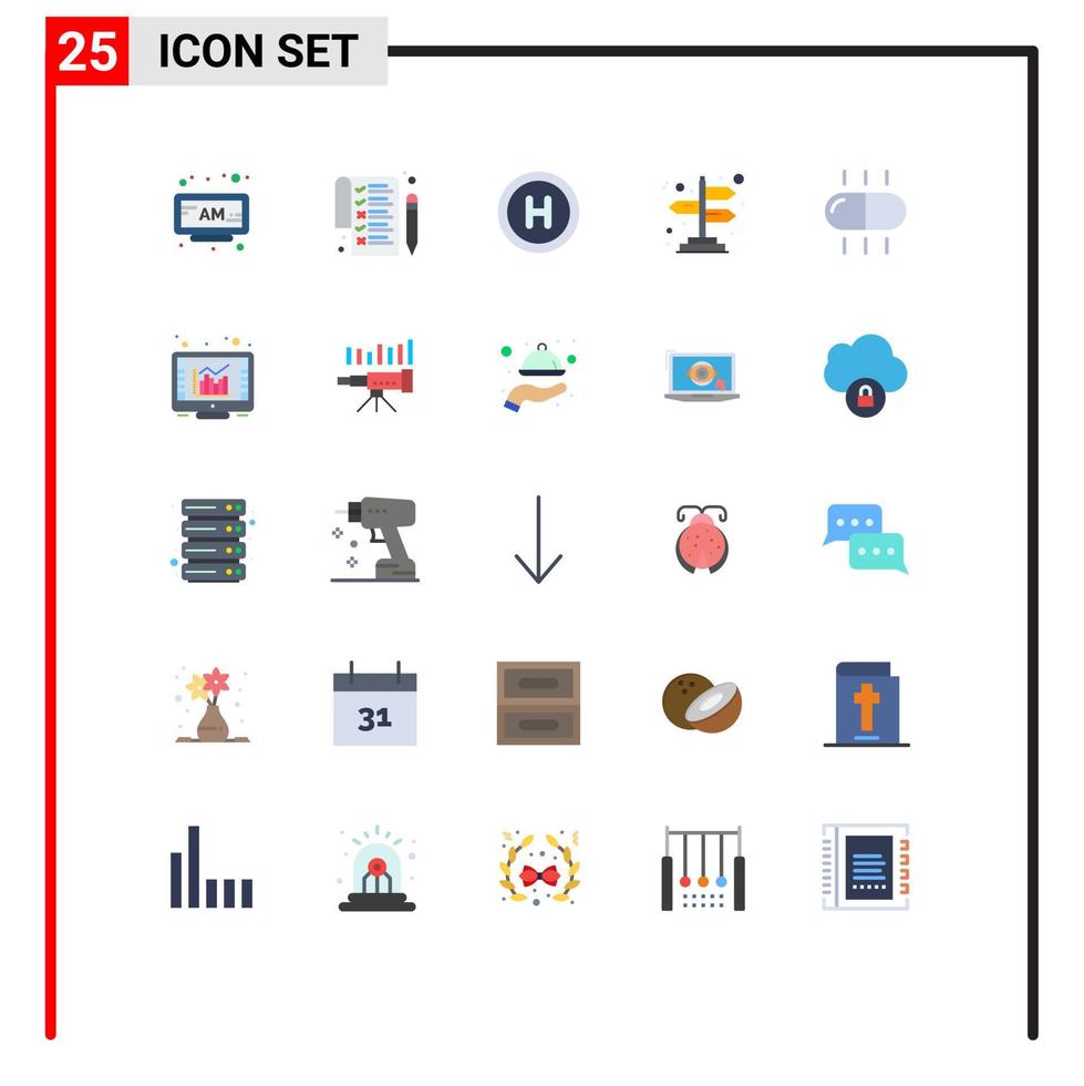 grupo de 25 signos y símbolos de colores planos para píldoras gráficas indicaciones médicas del hospital elementos de diseño vectorial editables vector