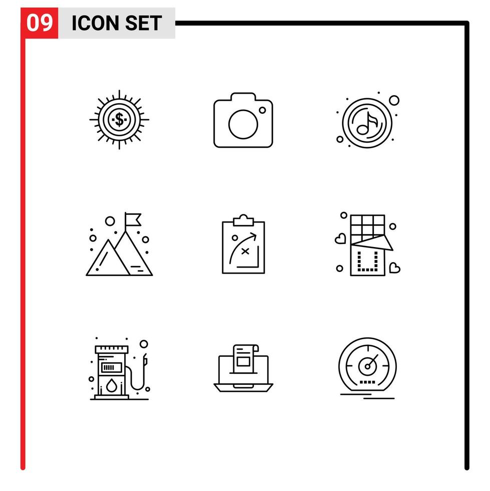 Outline Pack of 9 Universal Symbols of management business image sound play Editable Vector Design Elements