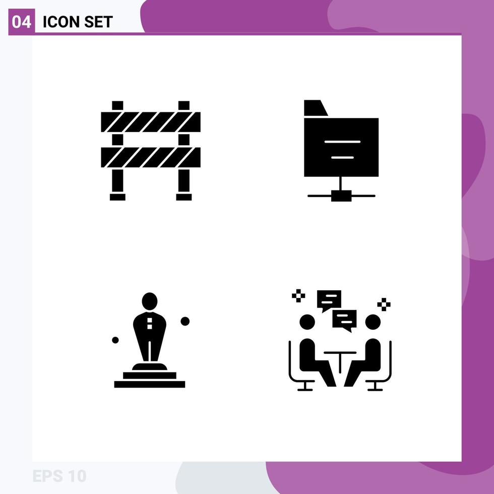 4 Universal Solid Glyph Signs Symbols of barrier film road sign folder oscar Editable Vector Design Elements