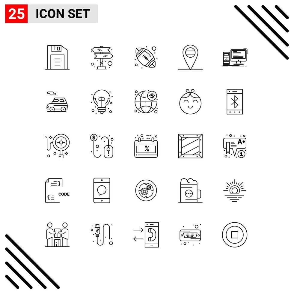 conjunto moderno de 25 líneas y símbolos como elementos de diseño de vectores editables de escritorio de pc de bola personal de coche