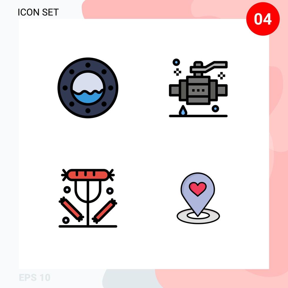 Stock Vector Icon Pack of 4 Line Signs and Symbols for marine drink buildings valve lunch Editable Vector Design Elements