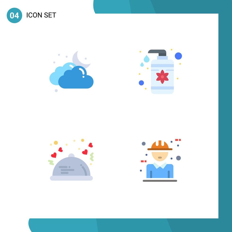 paquete de interfaz de usuario de 4 iconos planos básicos de elementos de diseño vectorial editables del restaurante del spa del clima de la comida en la nube vector