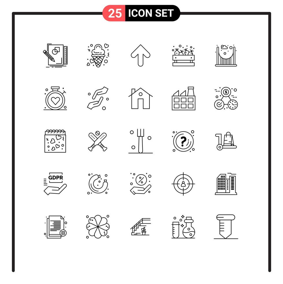 Stock Vector Icon Pack of 25 Line Signs and Symbols for supermarket grocery love upload arrow Editable Vector Design Elements