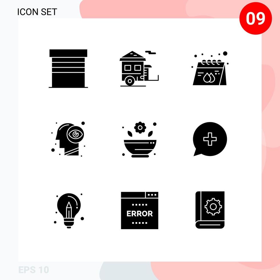 Set of 9 Modern UI Icons Symbols Signs for eye view mind transport human print Editable Vector Design Elements