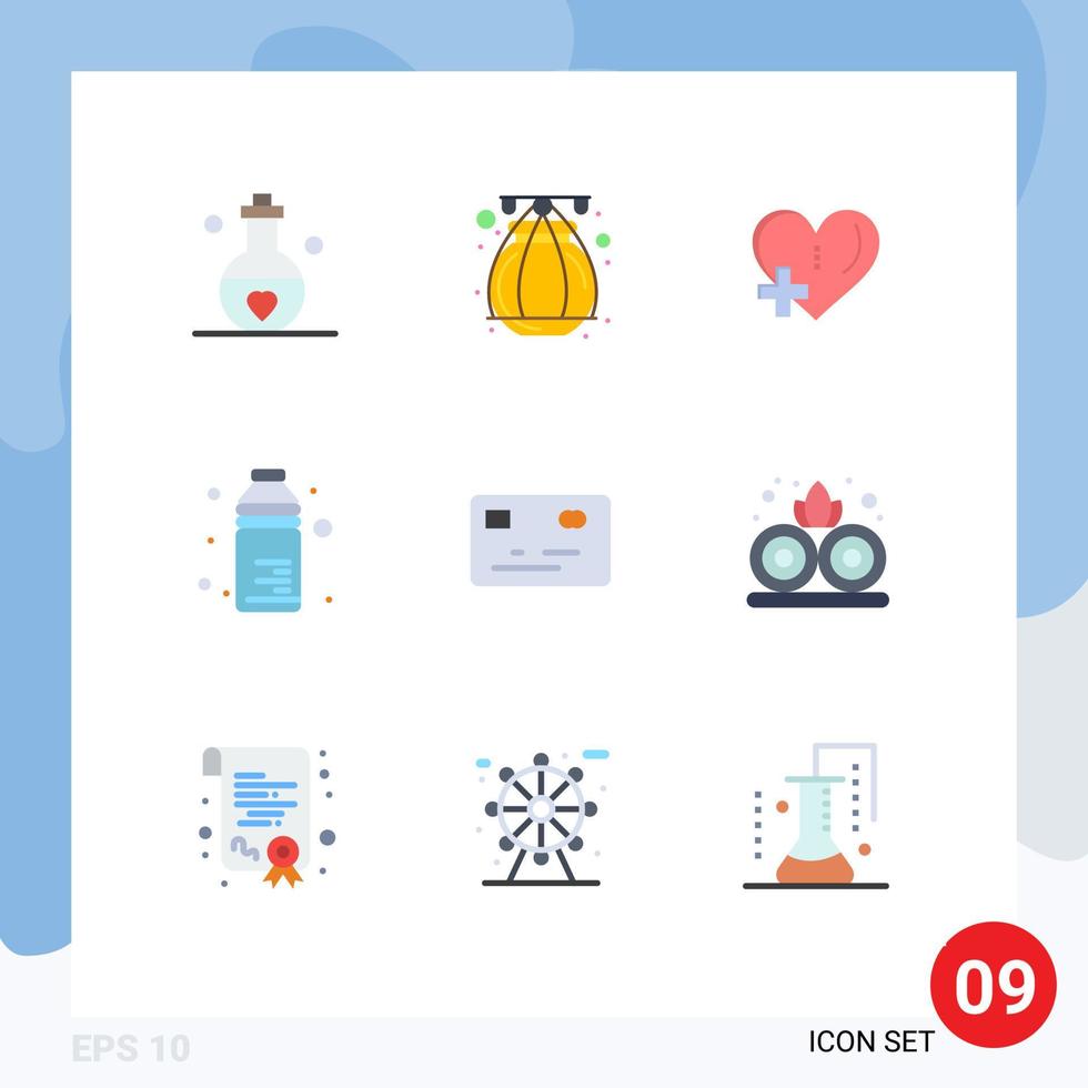 Universal Icon Symbols Group of 9 Modern Flat Colors of money water heart food bottle Editable Vector Design Elements