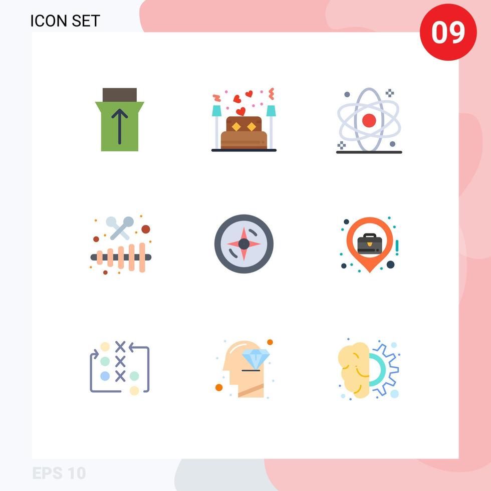 9 User Interface Flat Color Pack of modern Signs and Symbols of navigation xylophone atom music medical Editable Vector Design Elements