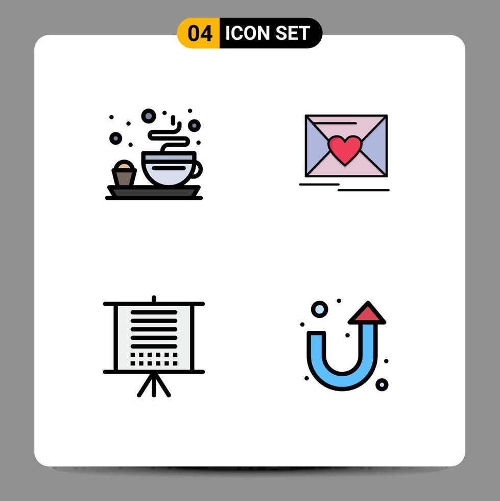 conjunto de 4 iconos de interfaz de usuario modernos símbolos signos para el desayuno seo correo flecha de boda elementos de diseño vectorial editables vector