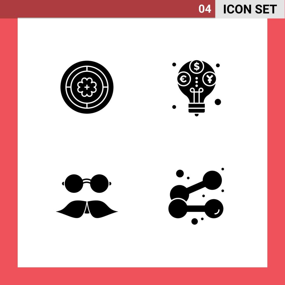 Universal Icon Symbols Group of 4 Modern Solid Glyphs of flower hipster sunflower revenue glasses Editable Vector Design Elements