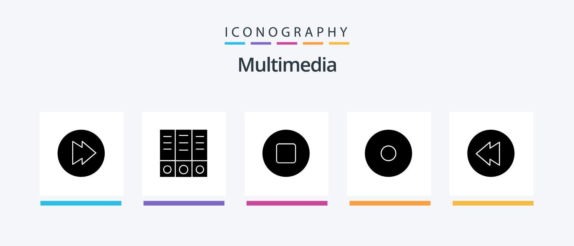 paquete de iconos de glifos multimedia 5 que incluye . grabar.. diseño de iconos creativos vector