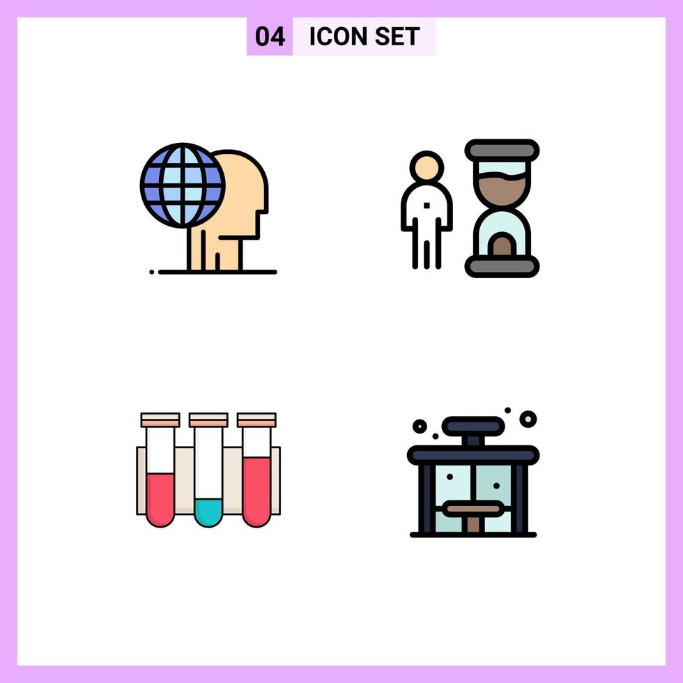 4 Universal Filledline Flat Color Signs Symbols of global marketing person marketing deadline tube Editable Vector Design Elements