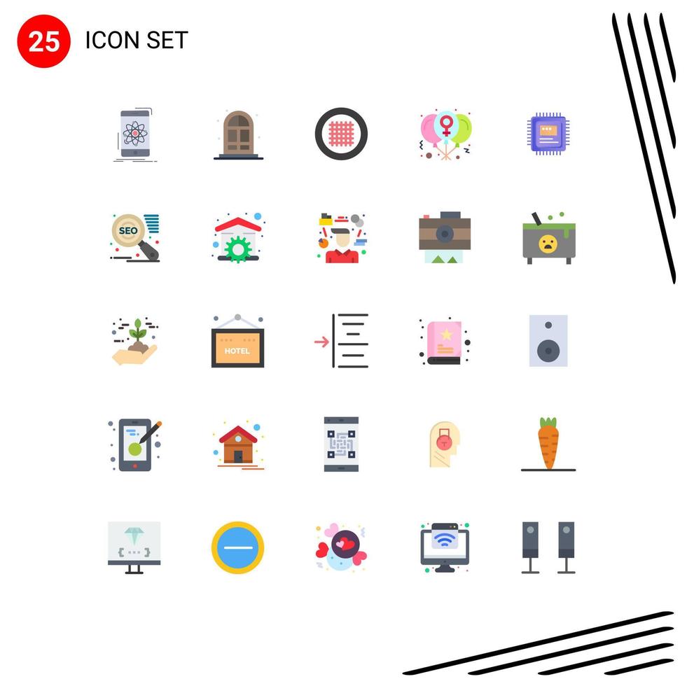 Flat Color Pack of 25 Universal Symbols of cpu love grid heart balloon Editable Vector Design Elements