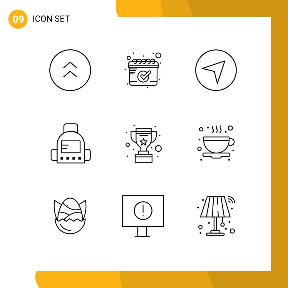 Set of 9 Commercial Outlines pack for tea win map trophy education Editable Vector Design Elements