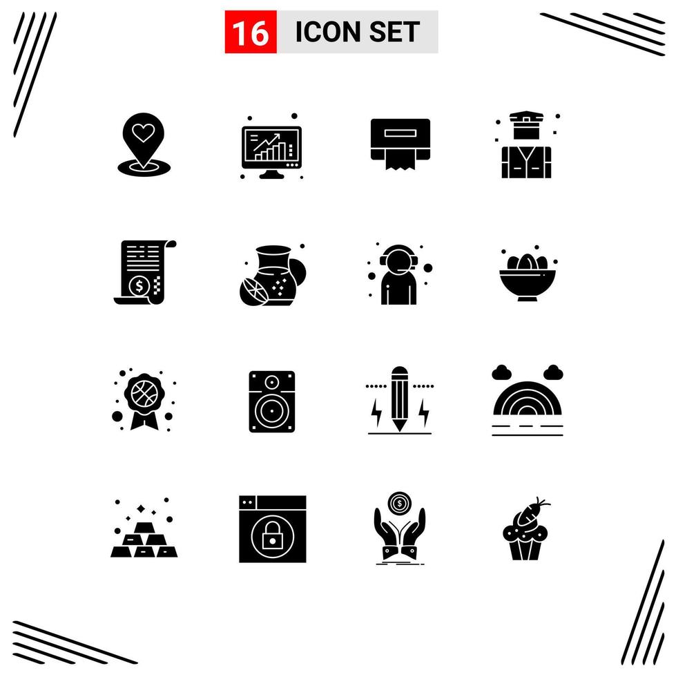 16 Solid Glyph concept for Websites Mobile and Apps file police poll people tissue Editable Vector Design Elements