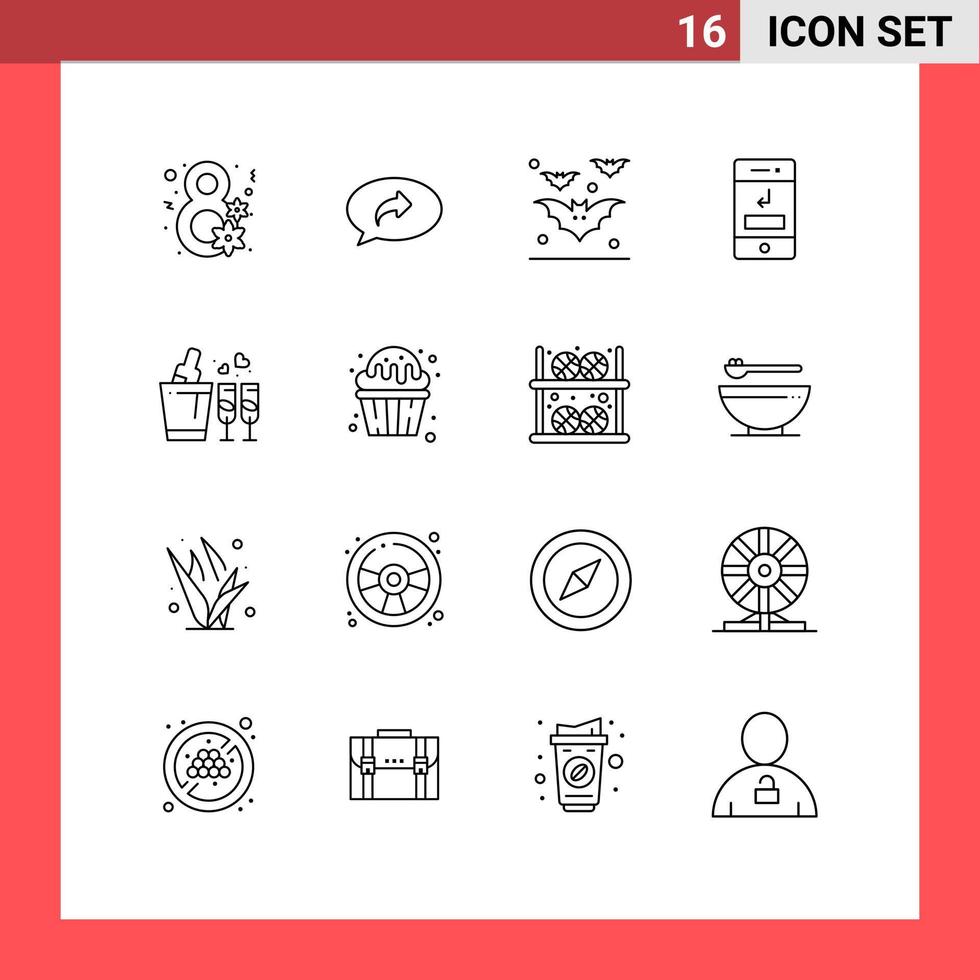 conjunto de 16 iconos de interfaz de usuario modernos símbolos signos para botella teléfono bat flechas perdidas elementos de diseño vectorial editables vector